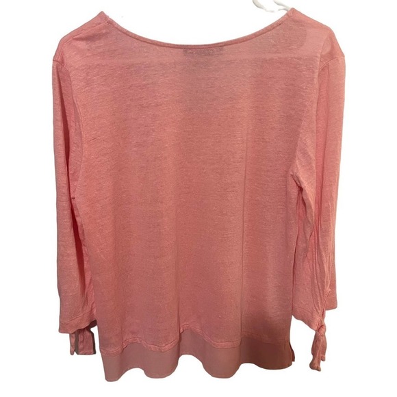 Sanctuary Stitch Fix Tiered Tied 3/4 Sleeve Salmon 100% Linen Sylvie Top - Picture 7 of 8